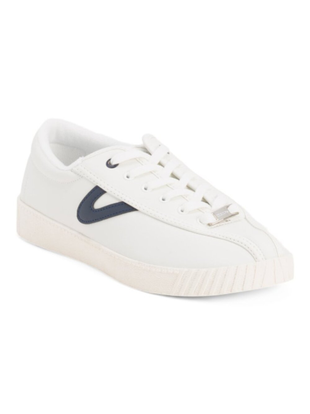TRETORN Men's White Leather Sneakers with Navy Side Accent